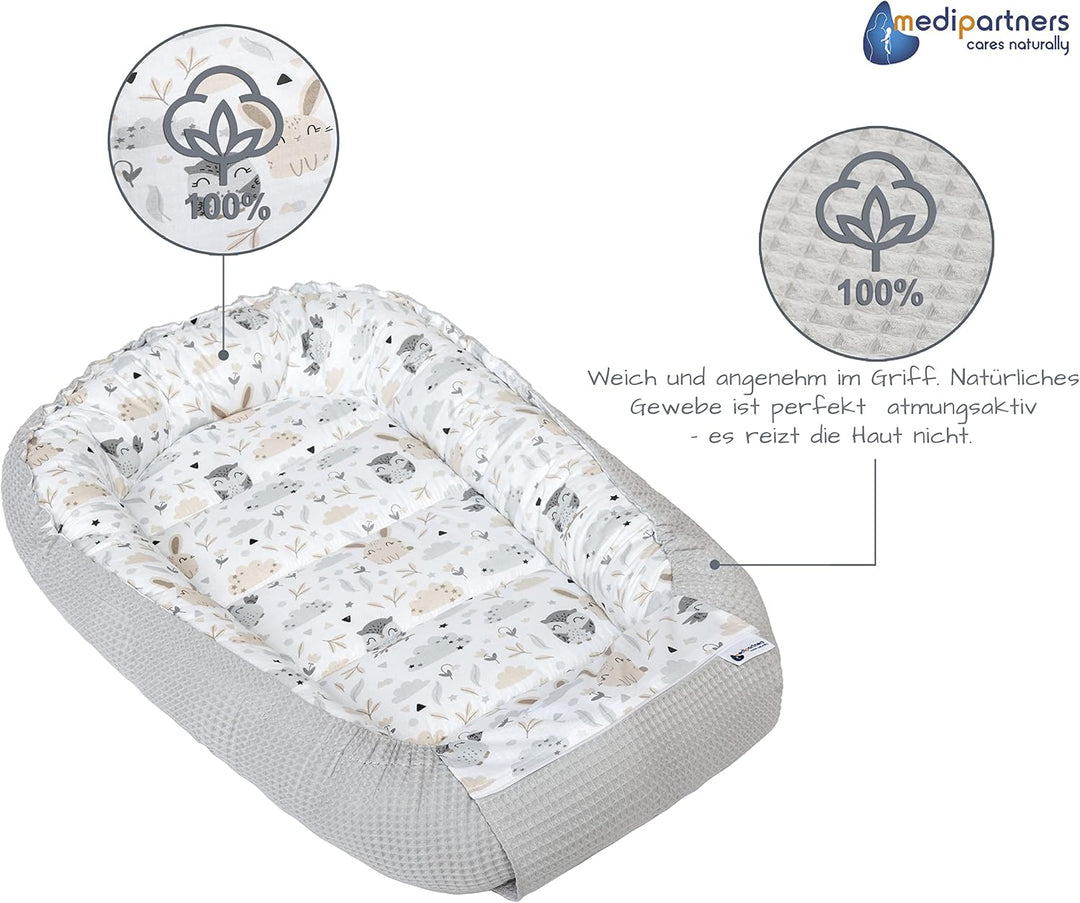 Medi Partners Babynest Kuschelnest Babynestchen 100% Baumwolle Waffle Nestchen Reisebett für Babys S