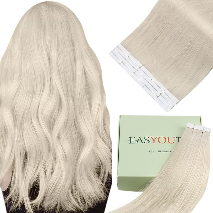 Easyouth Tape in Extension Echthaar Blond Haarverlangerung Tape in Echthaar Farbe Eisblond 14 Zoll 4