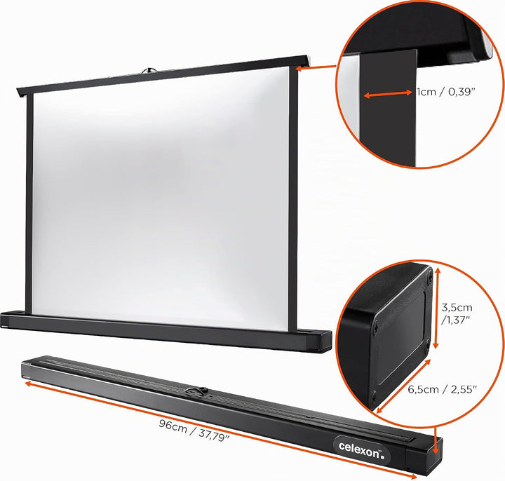 celexon tragbare Präsentations- und Heimkino-Beamer-Leinwand Mobil Tisch-Leinwand inkl. automatische