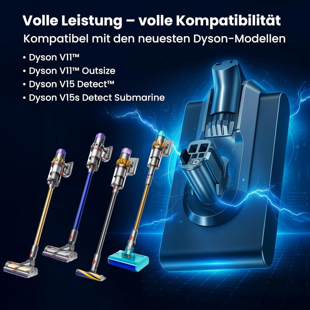Extralink Akku kompatibel mit Dyson V11 &amp; V15 im Set mit HEPA-Filter – 25,2V 4000mAh Ersatzakku, Lan