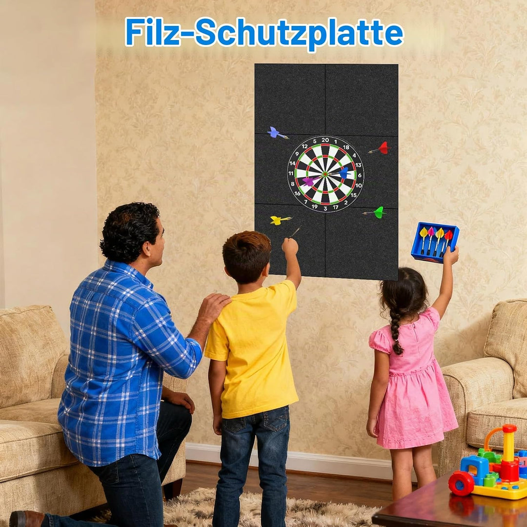 Dart Wandschutz 90x60 cm, Selbstklebend Filz Dartboard-Wandschutz mit Gespleisster Wandumrandung, 6