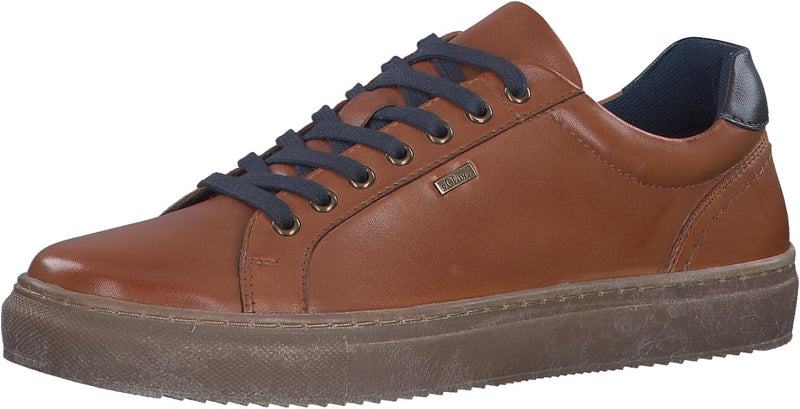 s.Oliver Herren Sneaker flach aus Leder zum Schnüren 41 EU Cognac, 40 EU