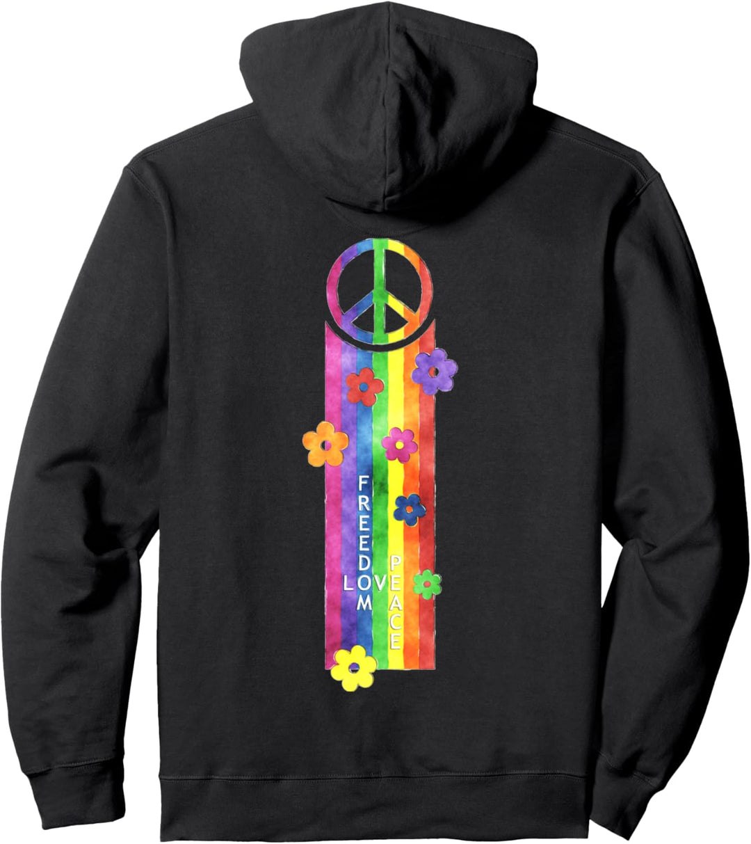 Flower Power Rainbow Stripes Freedom Love Peace 2 - Fan Fun Pullover Hoodie