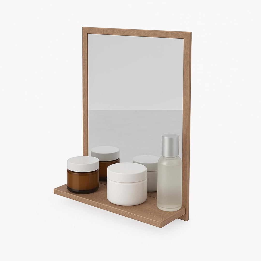 Badspiegel mit Ablage Sonoma - H:70 x B:60 cm - Bathroom Mirror - Moderner Badezimmer Spiegel Rechte