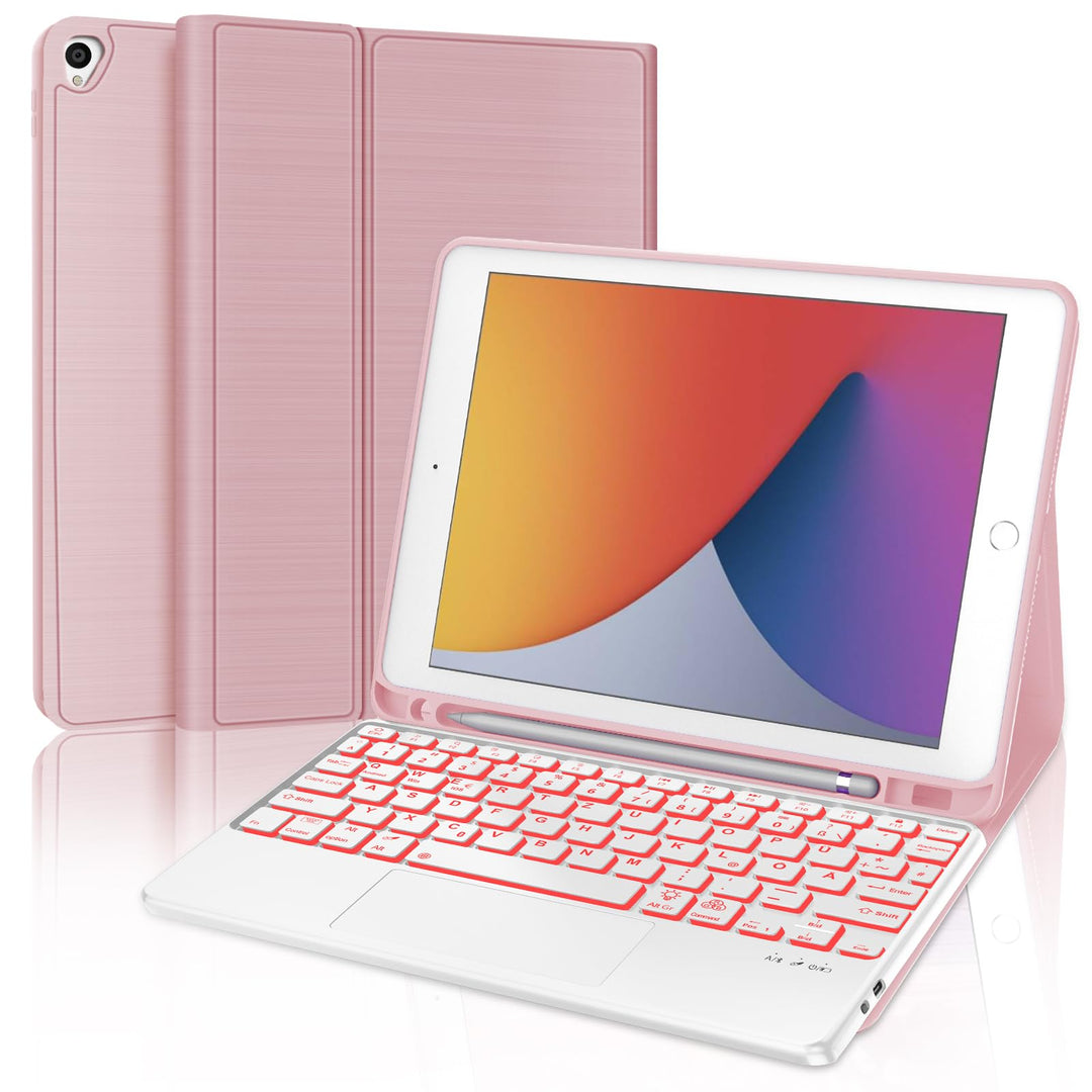 WINCHKING iPad 9 Generation Hülle mit Tastatur 10,2 Zoll für iPad 9/8/7 Gen - 7 Farben Beleuchtete K