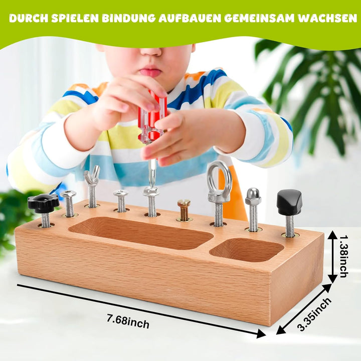 TenFans Montessori Schraubbrett aus Naturholz - Manuelles Lernspiel für Kinder ab 1 Jahr - Feinmotor