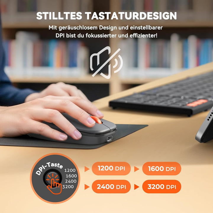 MEETION Faltbare Bluetooth Tastatur Maus Set Kabellose, QWERTZ Deutsches Layout Falten Funktastatur