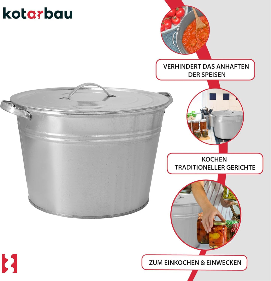 KOTARBAU® Einkochtopf gross mit Deckel &amp; Zwischenboden 25l Stahl verzinkt Zinkeimer grosser Kochtopf