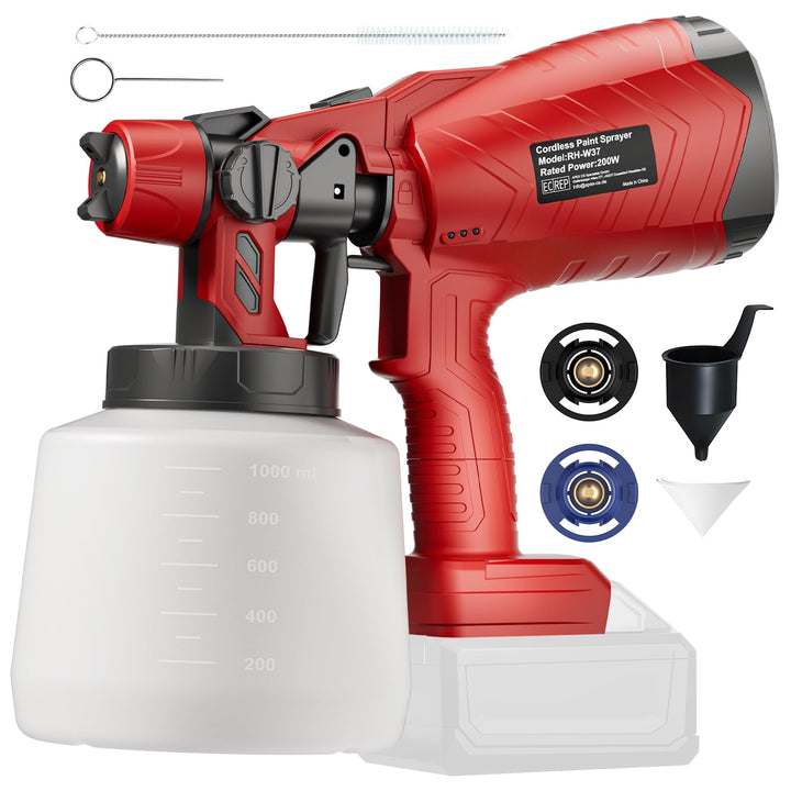 Kabelloser Farbsprühsystem für Milwaukee 18V Akku (ohne Akku), 3 Sprühmuster,2 Düsen,1000mL Tank,Akk