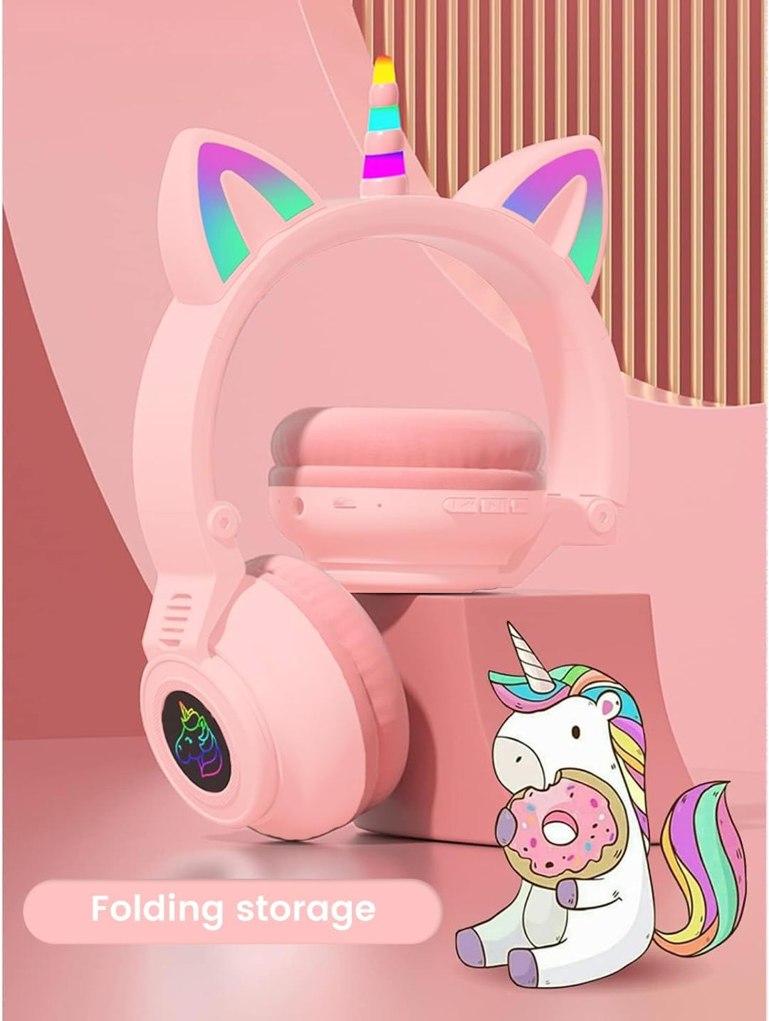 Katzenohr Kopfhörer Kindergeburtstag Geschenke Kind LED Katzenohren Einhorn Bluetooth Kabellose Over