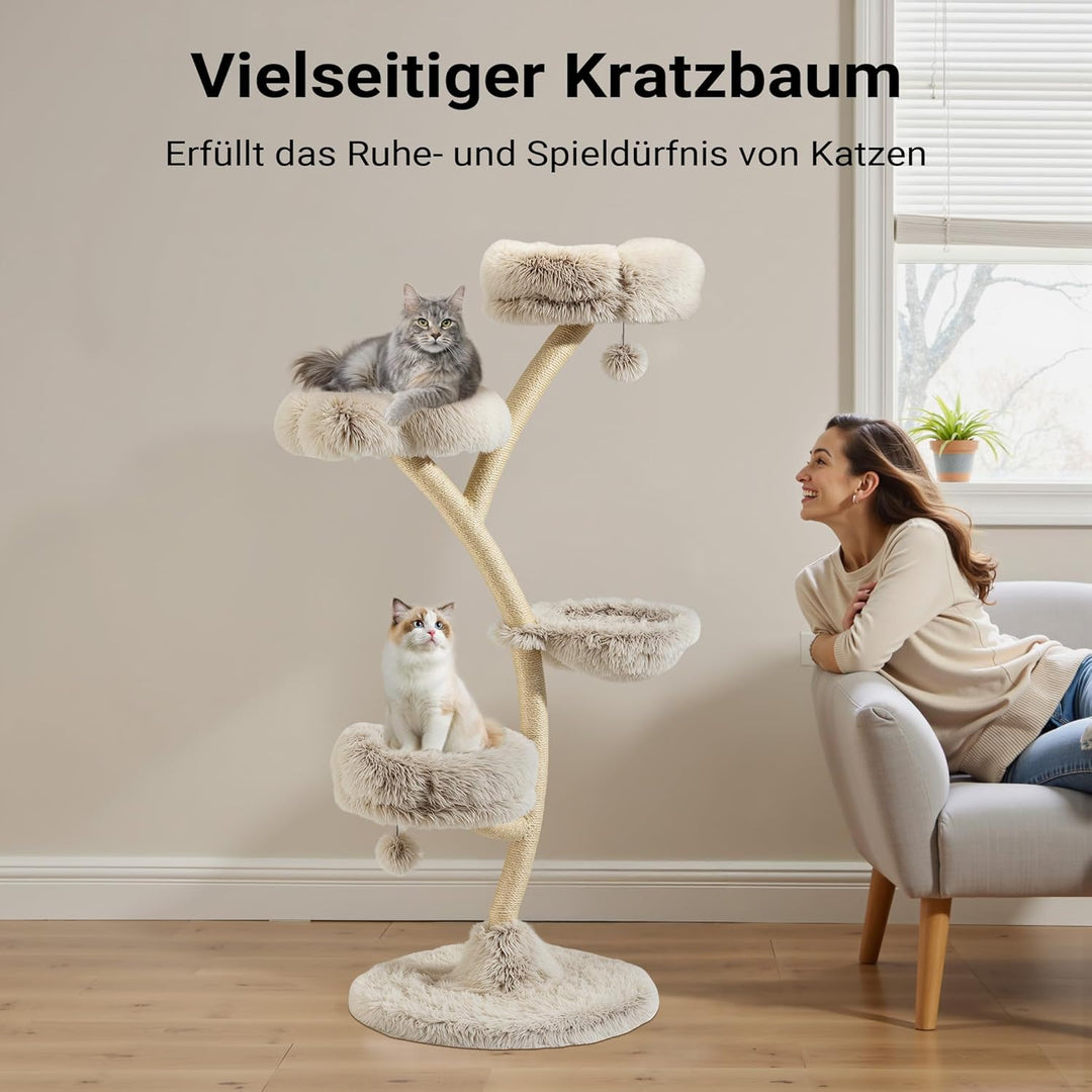 Fudajo Designer Kratzbaum 59 x 59 x 155 cm, Katzenkratzbaum mit Plüsch und Sisal, Kletterbaum für Ka