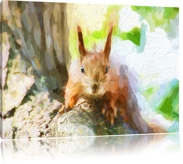 Pixxprint interessantes Eichhörnchen auf dem Baum Kunst Pinsel Effekt, Format: 100x70 auf Leinwand,
