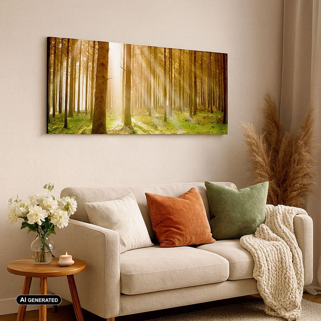Wandbilder Dekoration Wohnzimmer Bäume Sonne Natur Panorama Bilder auf Leinwand 120x50cm Leinwandbil