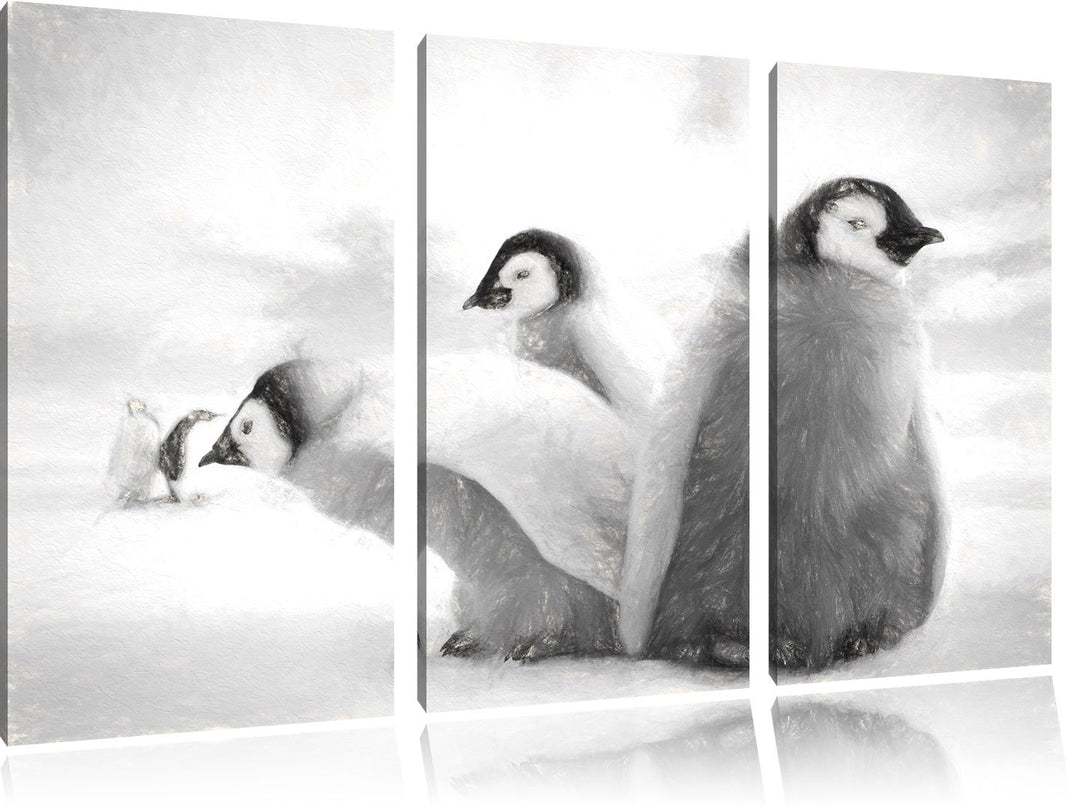 Pixxprint Kaiserpinguin Gruppe/Format: 3-Teiler (120x80cm) cm/Leinwandbild fertig bespannt Wandbild