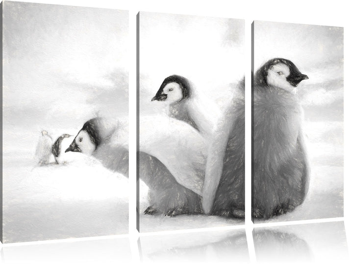 Pixxprint Kaiserpinguin Gruppe/Format: 3-Teiler (120x80cm) cm/Leinwandbild fertig bespannt Wandbild