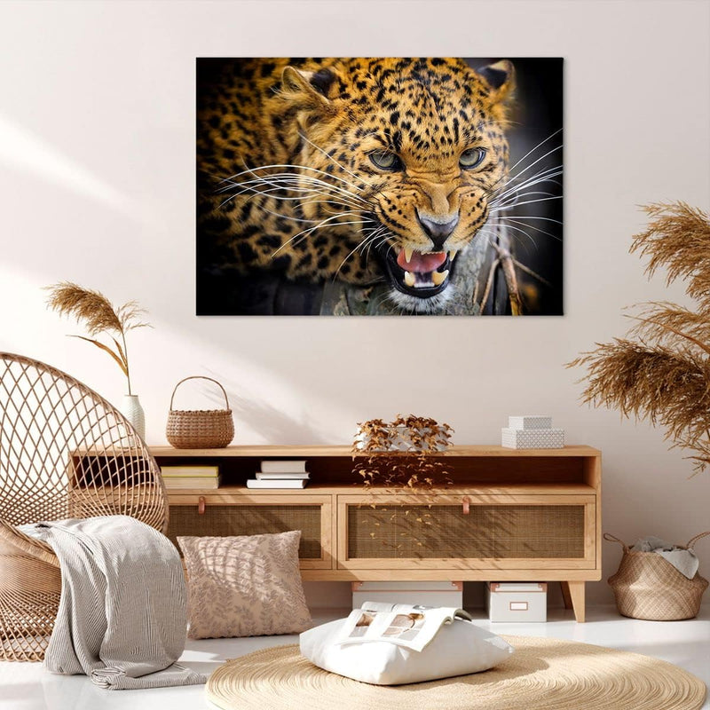 Bilder auf Leinwand 100x70cm Leinwandbild Leopard tier savanne afrika Gross Wanddeko Bild Schlafzimm