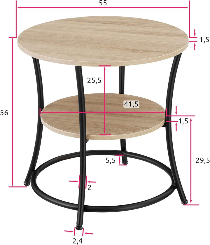 tectake Beistelltisch rund, Couchtisch mit 2 Ablagen, Industrie-Design, Nachttisch aus Holz, Ø55 x 5