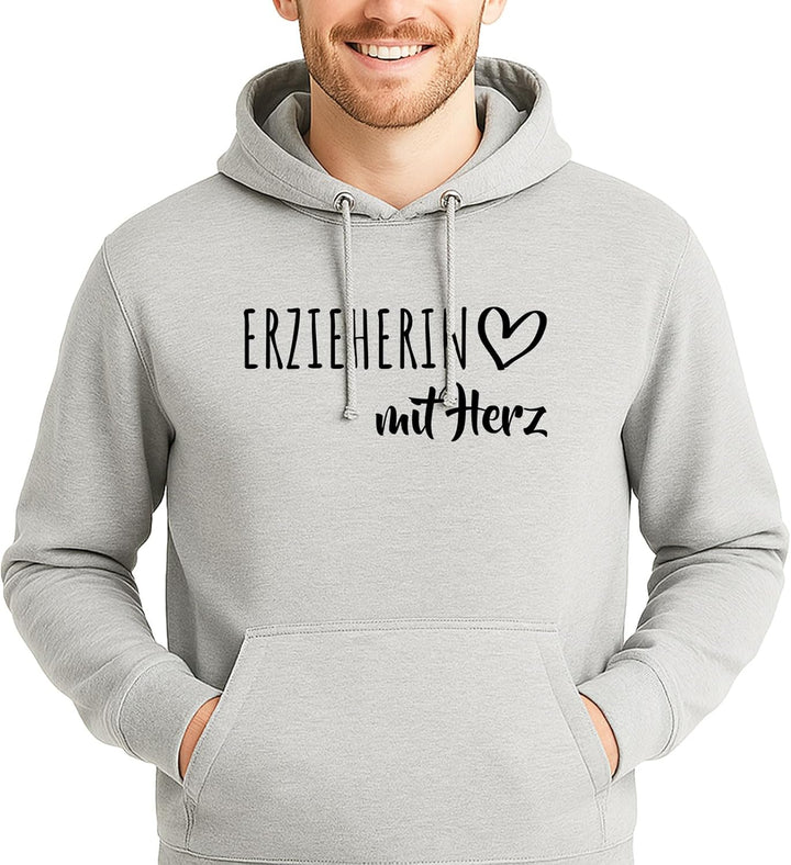 huuraa Unisex Hoodie Erzieherin mit Herz Pullover Vegan Grösse XXL Heather Grey mit Motiv für die to