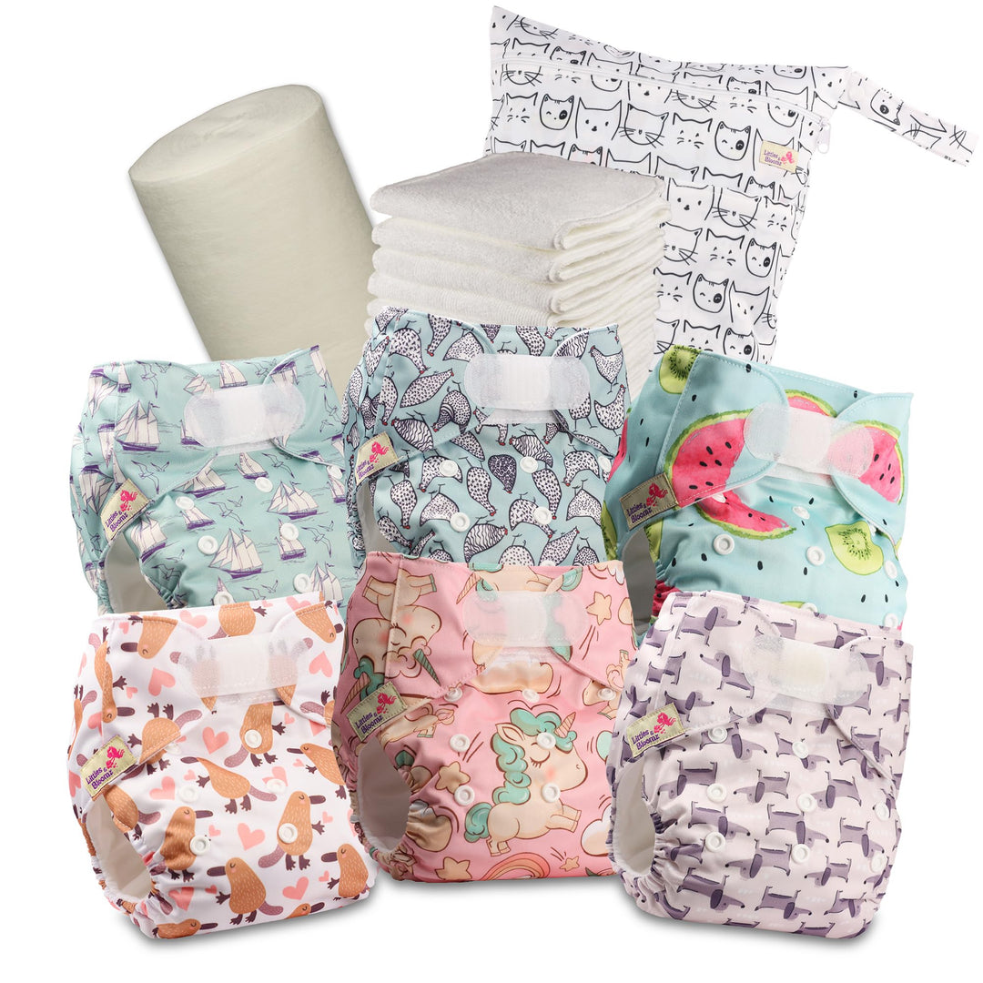 Littles & Bloomz Stoffwindeln – Pocket-Stoffwindeln mit Klettverschluss, 6 Windeln + 6 Einlagen, Bam