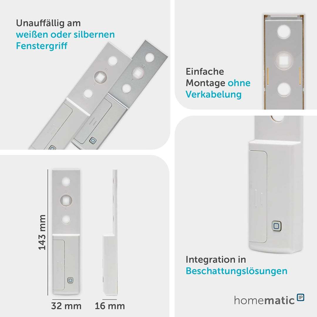Homematic IP Smart Home Fenstergriffsensor, weisse + Silberne Abdeckung, digitaler Sensor zum effizi