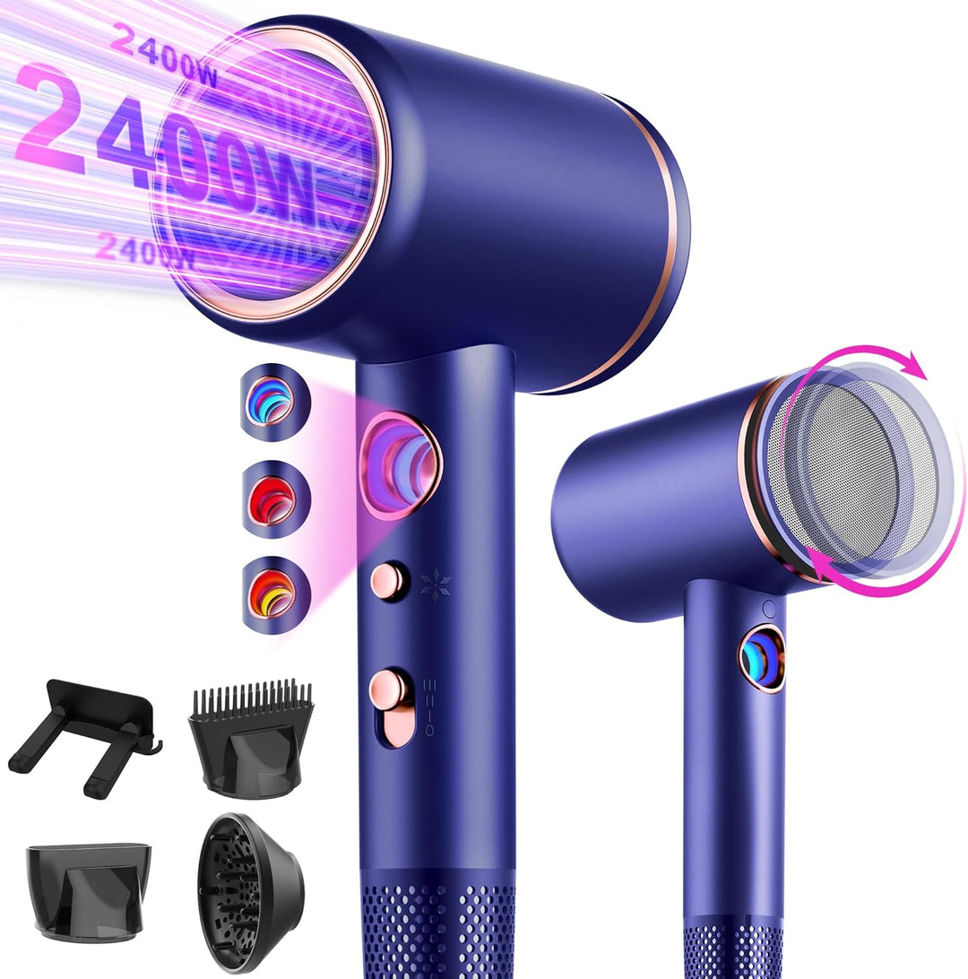 Föhn,Fön,Haartrockner Profi Ionen mit AC Motor 2400W Reisefön Diffusor|Haarfön 4-in-1|Heiss-/Kalttas