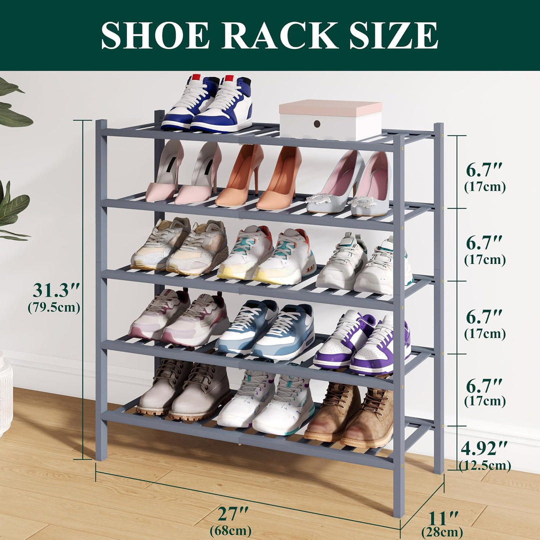 smiry Schuhregal aus Bambus, Schuhregal Platzsparend mit 5 Ebenen, Erweiterbar Stapelbar Shoe Rack,