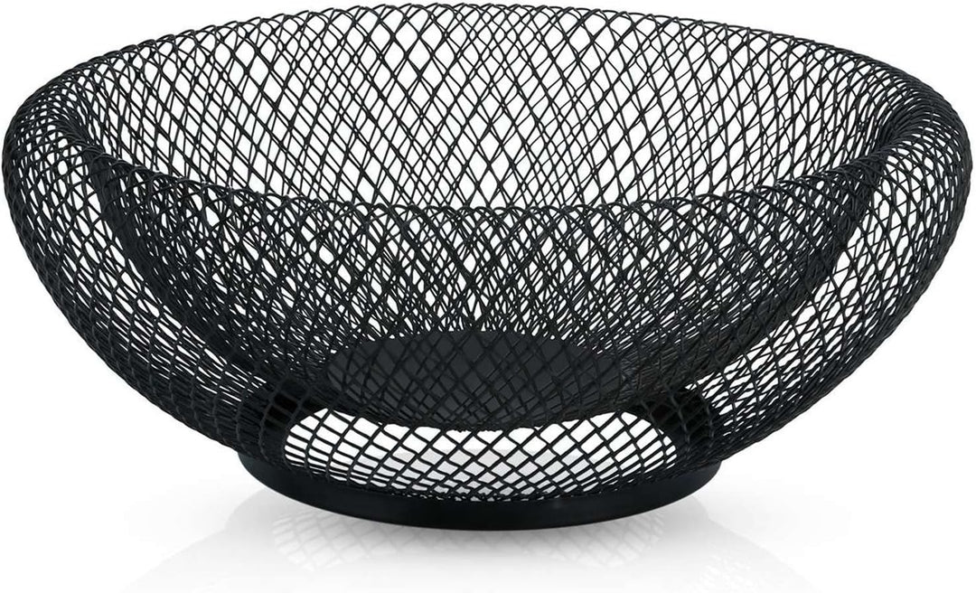 Obstkorb aus Metall in Schwarz rund 25 x 9.8 cm – Moderne doppelwandige Obstschale, Mesh Design Deko