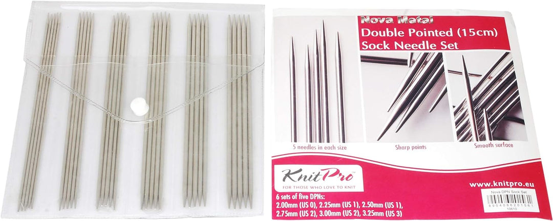 KnitPro - Nova Metal (15 cm, 2,00-4,00 mm) Doppelspitznadel -Set - 1 Einheit