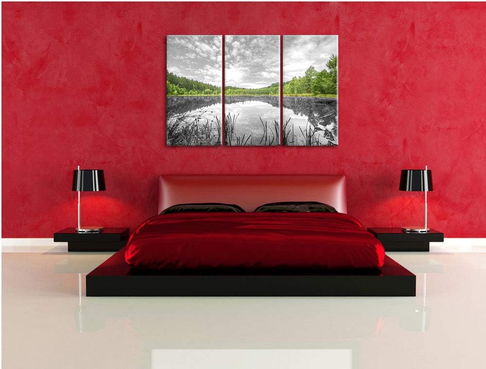 Pixxprint Traumhafter See in grünem Wald als Leinwandbild | Grösse: 3 Teilig (120x80) | Wandbild| Ku