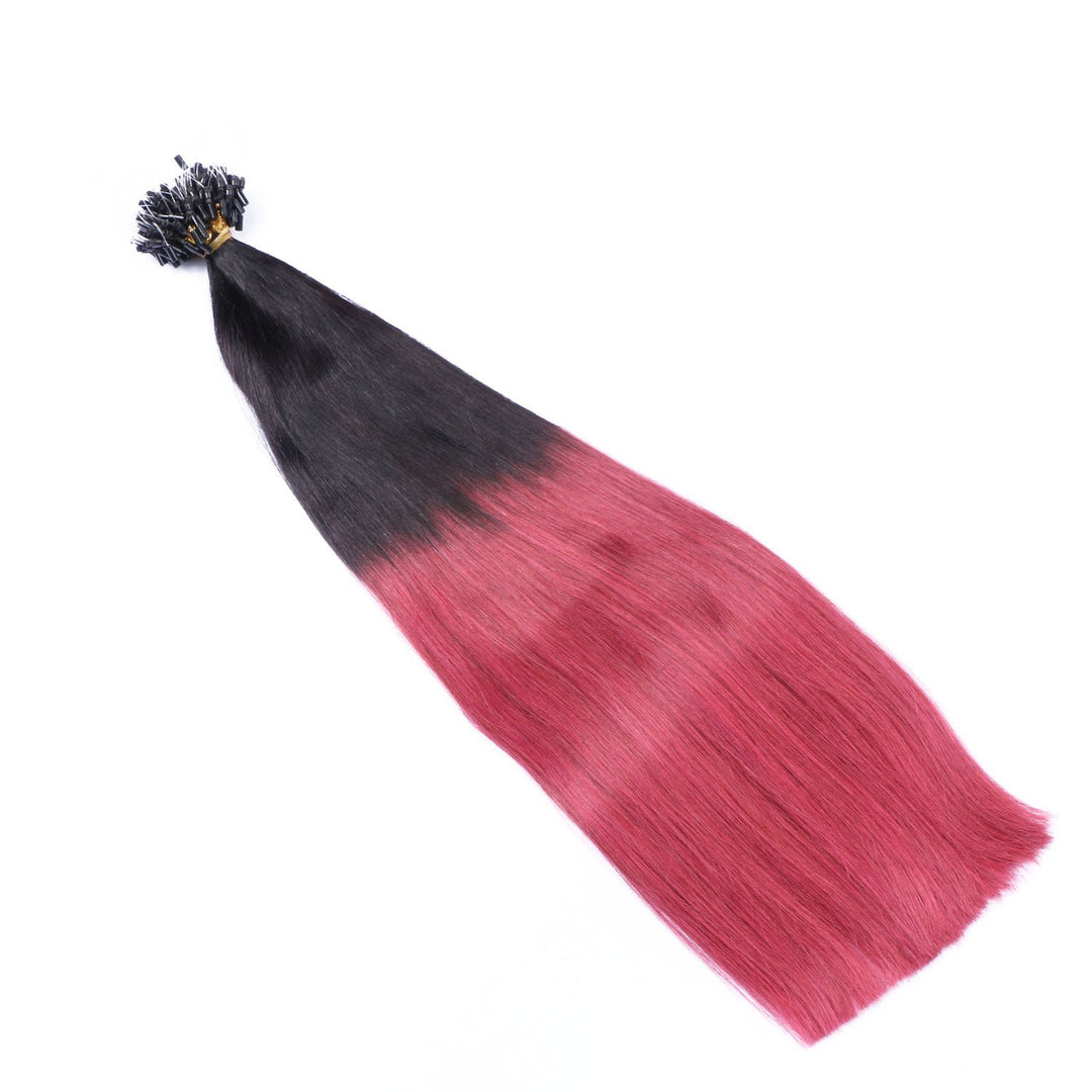Micro-Ring/Loop Hair Extensions (#1B/BURG OMBRE - 50 cm - 300 Strähnen - 1g) 100% Remy Echthaar Haar