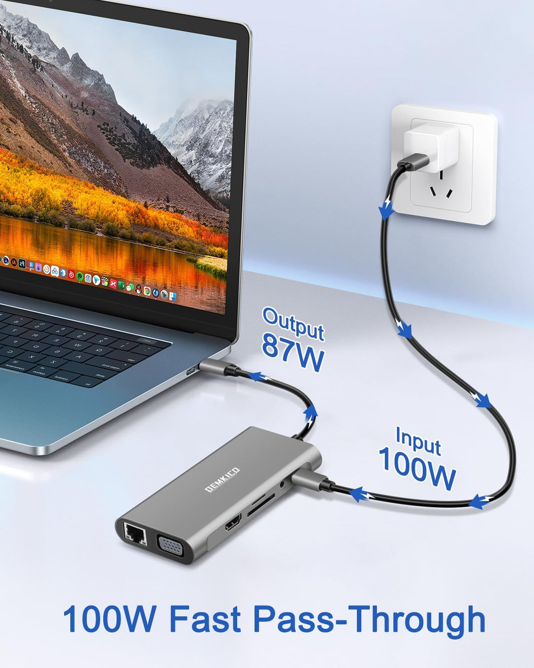 11-in-1 USB C Hub Multiport Adapter mit 4K HDMI, 1080P VGA, 100W PD, USB 3.0, USB 2.0 Anschlüssen, E