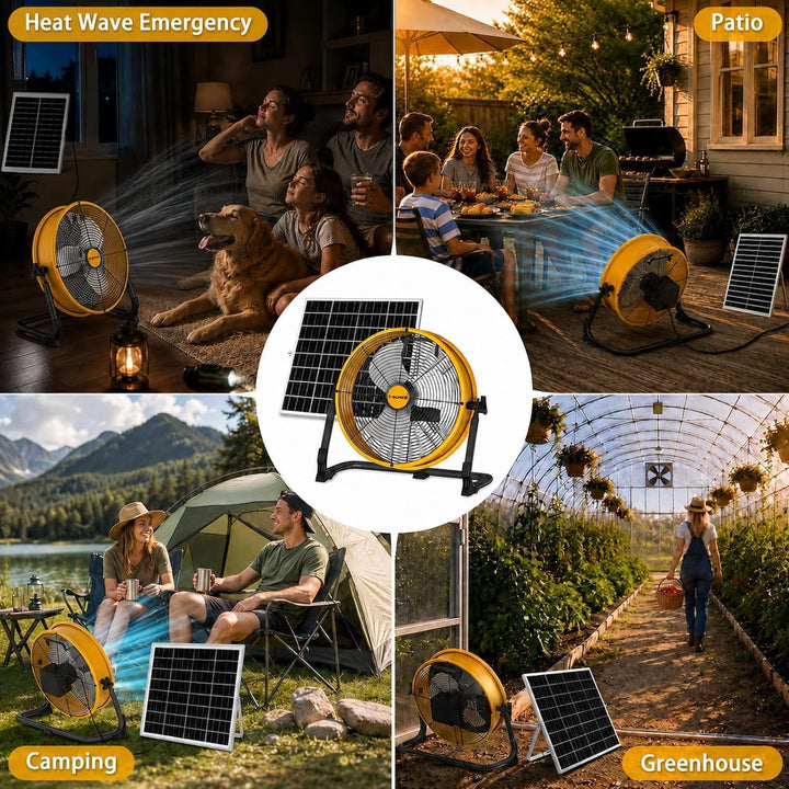 T-SUNUS Bodenventilator mit Solarpanel, Standventilator Windmaschine Metall Leise mit Typ C und USB