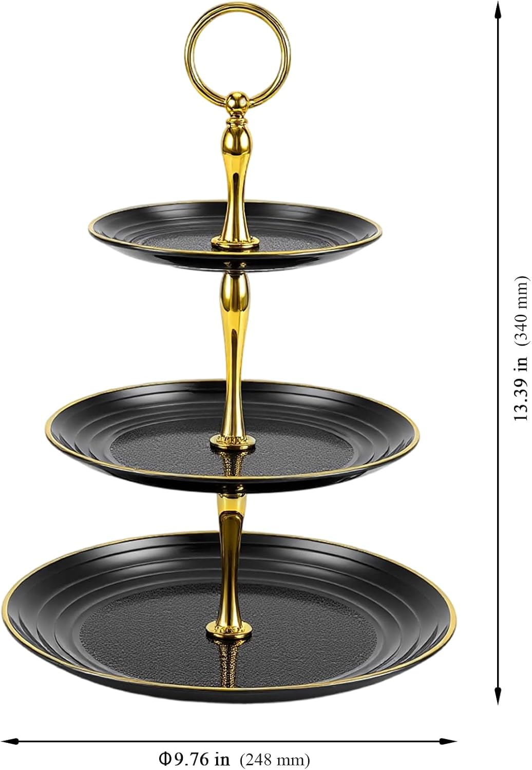 3 Stück 3-stöckiger Cupcake Ständer, Rund Etagere 3 Etagen Kuchenständer Schwarz aus Kunststoff, Des