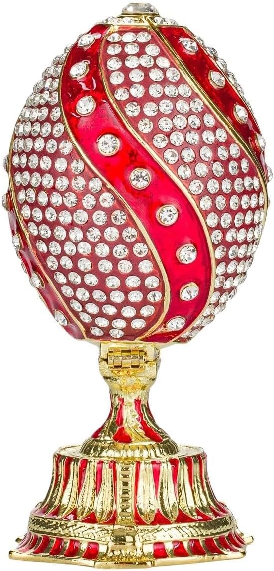Danila-Souvenirs Fabergé-Stil verdrehtes Ei mit Korb der Blumen 12 cm rot
