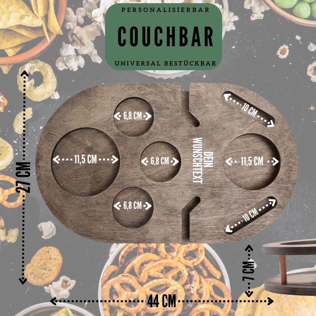 Couchbar Weinbar in grau mit 4 Glasschalen | Couch Tablett für Wein mit Getränkehalterung für Weingl