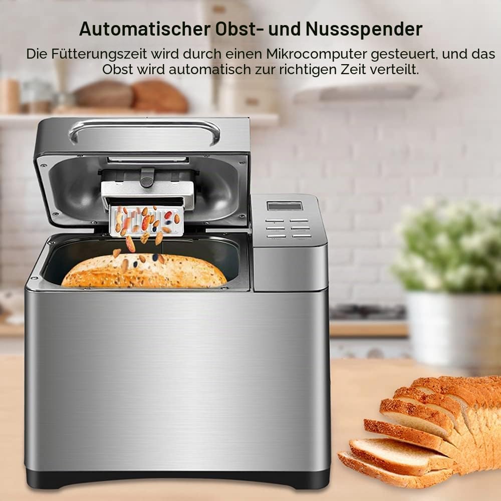 Automatischer 19-in-1-Brotbackautomat, programmierbarer 650-W-Brotbackautomat, Edelstahl Multifunkti