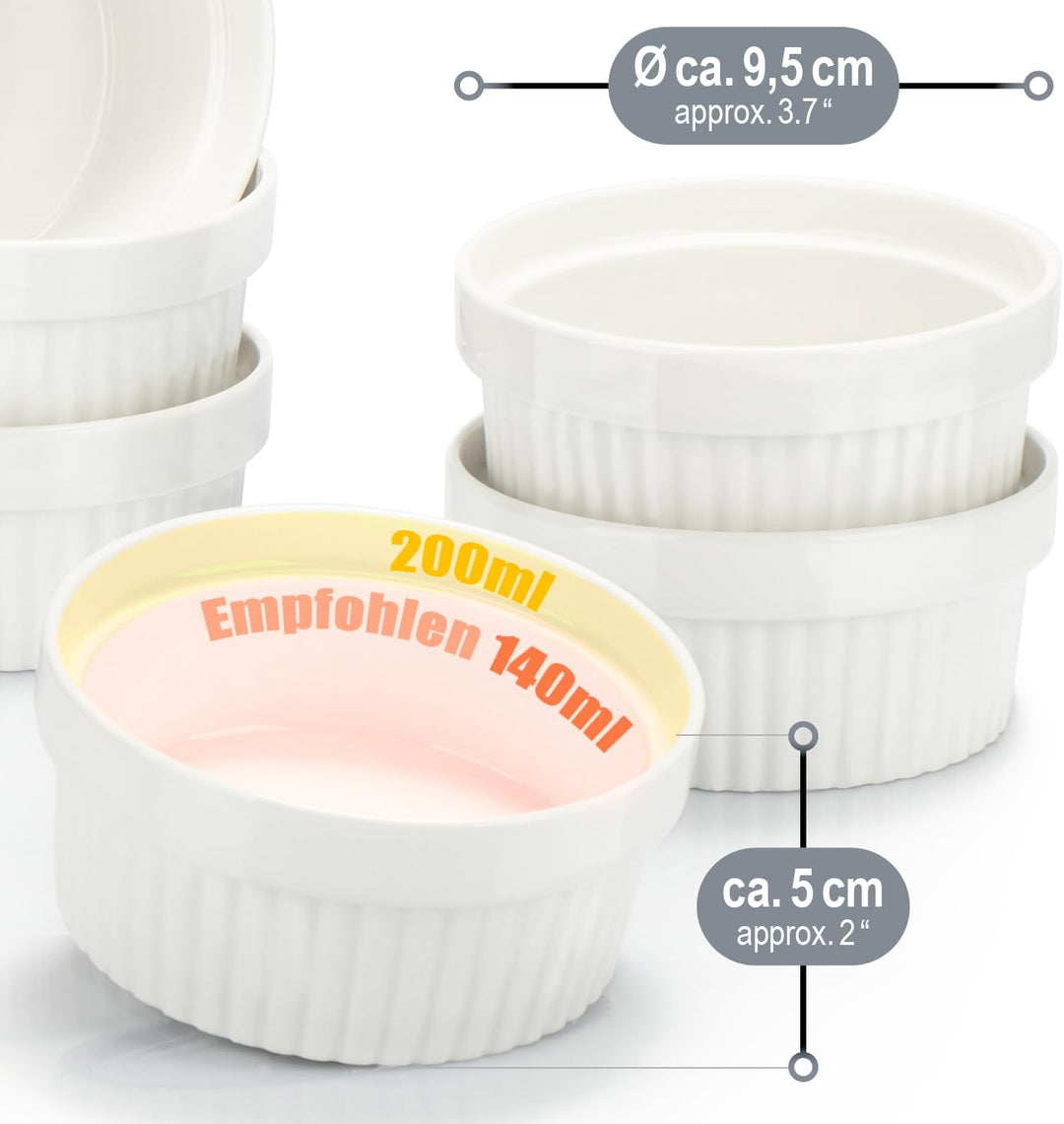 COM-FOUR® 12x Soufflé Förmchen - Creme Brulee Schälchen aus Keramik - Ofenfeste Förmchen - Dessertsc