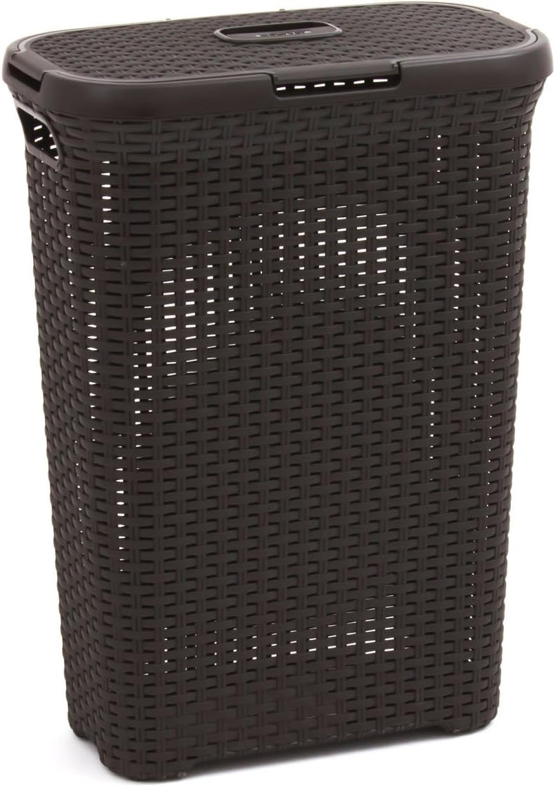 Curver Rattanoptik 40 Liter Wäschebox, Plastik, dunkelbraun, 44.7 x 26.5 x 61.2 cm, Dunkelbraun
