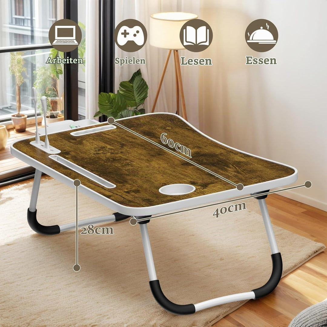 Huracan Laptop Tisch Betttablett Klappbar, Tragbares Laptoptisch für Bett, Lapdesk mit Schublade, Ta
