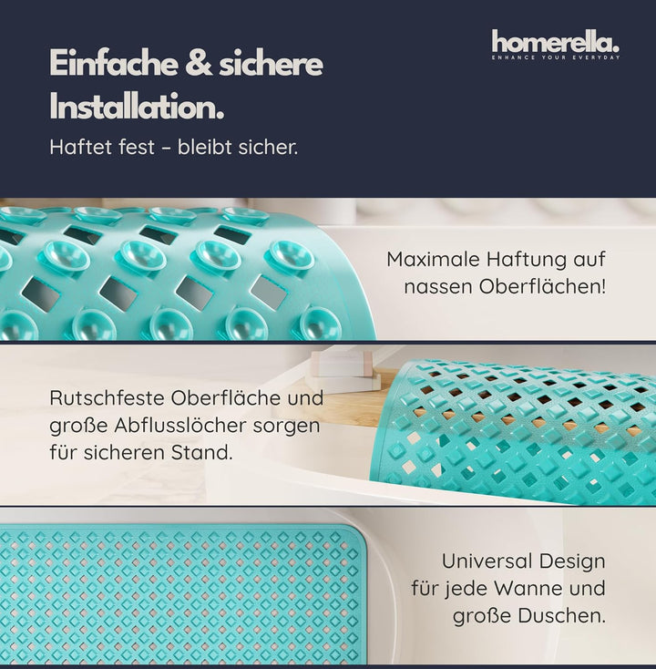 Homerella Badewannenmatte rutschfest Hautsensitiv 88x39cm, INKL. AUFHÄNGUNG | Antirutschmatte Badewa