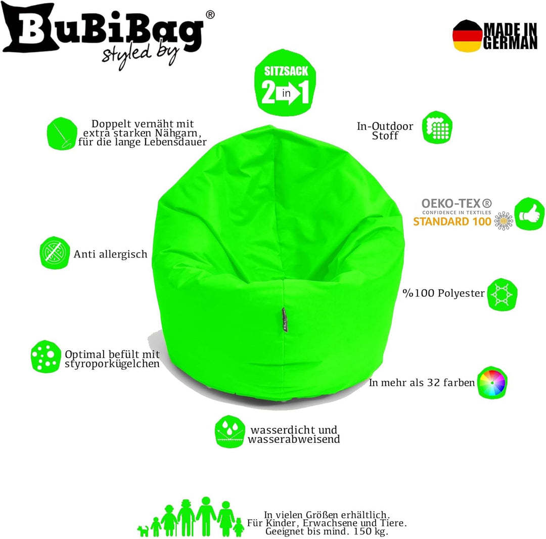 BuBiBag 2in1 Sitzsack L - XXL mit Füllung für Kinder & Erwachsene, Gaming Beanbag & Bodenkissen für