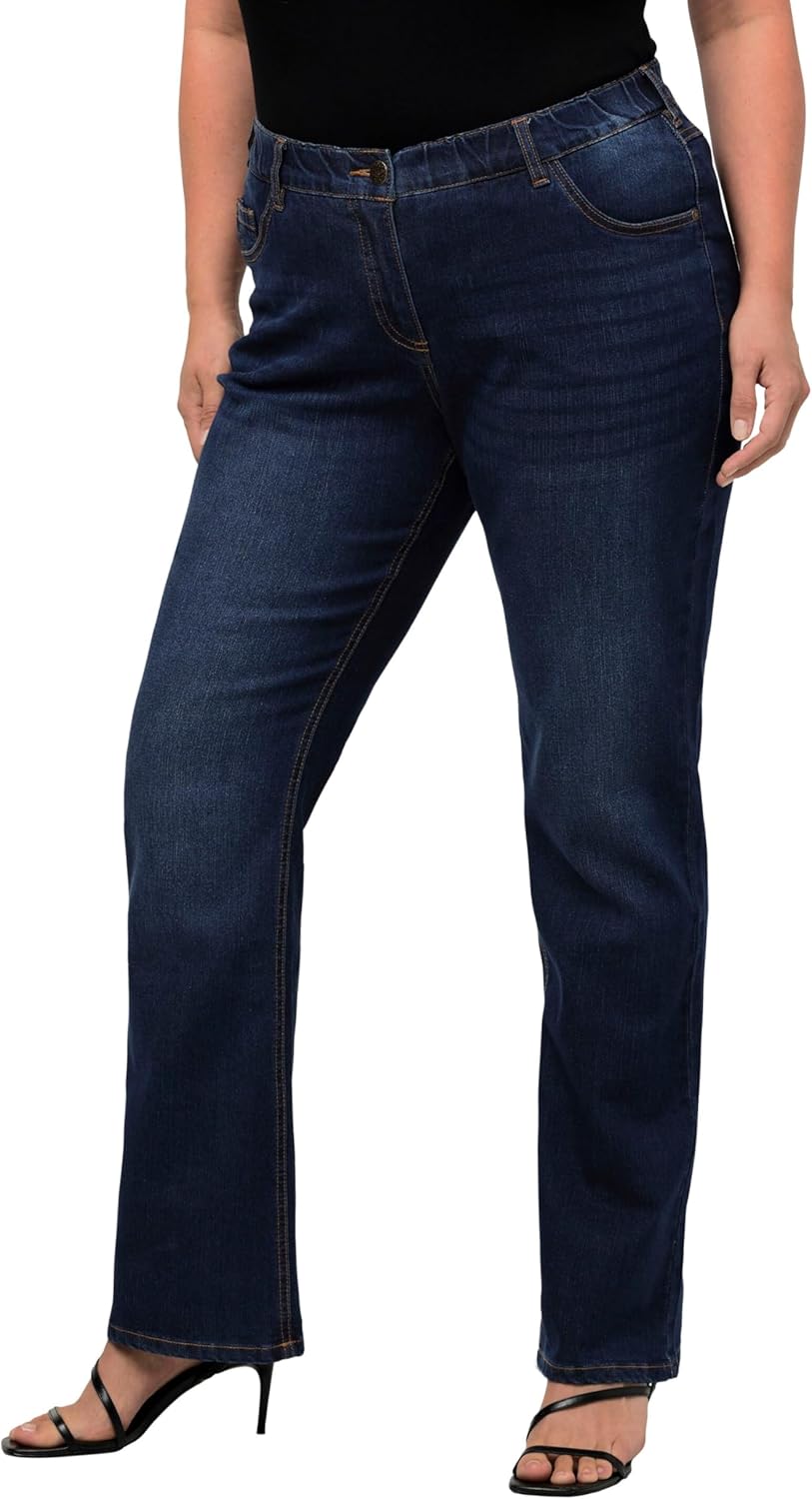 Ulla Popken Damen Hose Bootcut-Jeans 33W / 30L Blue Denim, 33W / 30L Blue Denim