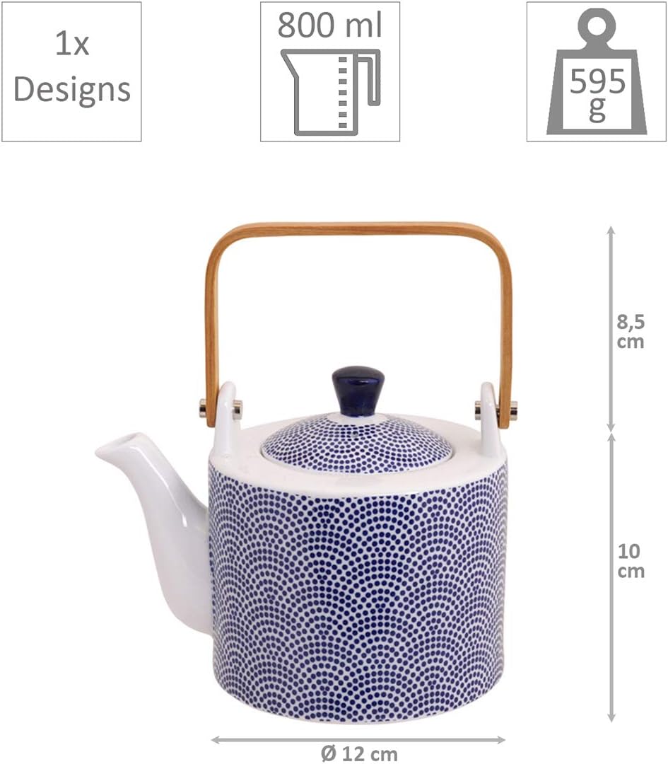 TOKYO design studio Nippon Blue Tee-Set blau-weiss, 5-TLG., 1x Tee-Kanne 0,8 l und 4X Tee-Tassen 180