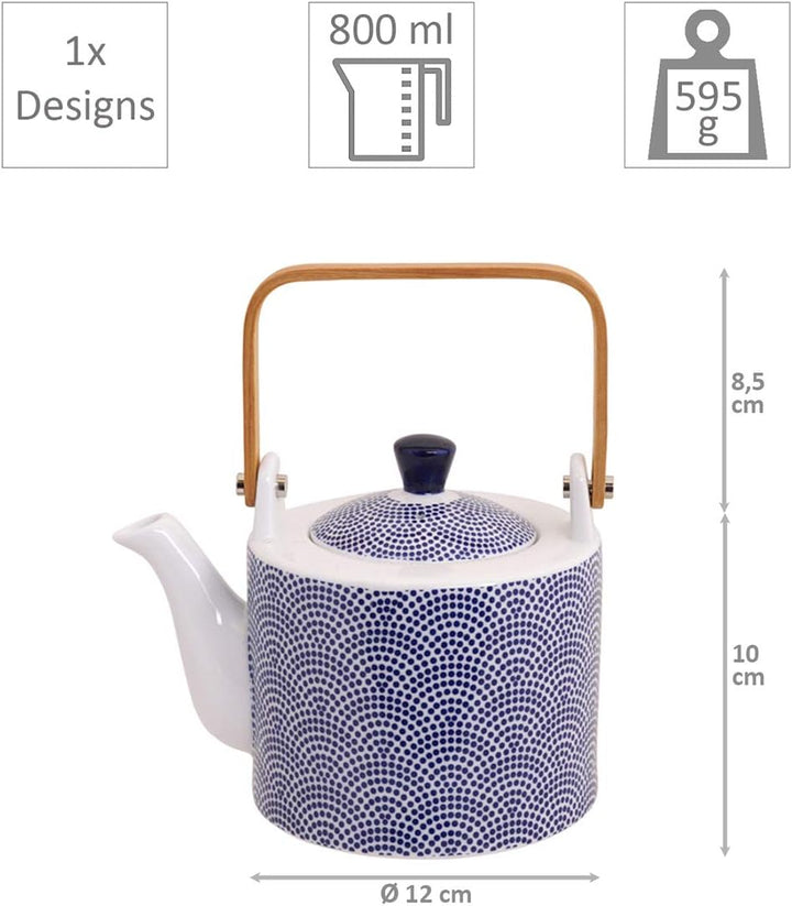 TOKYO design studio Nippon Blue Tee-Set blau-weiss, 5-TLG., 1x Tee-Kanne 0,8 l und 4X Tee-Tassen 180