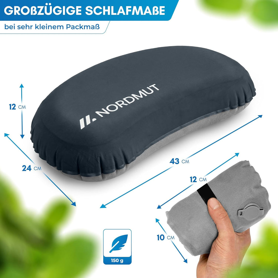 NORDMUT® Campingkissen aufblasbar [SoftSleep+] Komfortables Kissen Ultraleicht mit kleinem Packmass