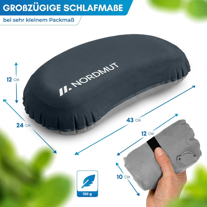NORDMUT® Campingkissen aufblasbar [SoftSleep+] Komfortables Kissen Ultraleicht mit kleinem Packmass