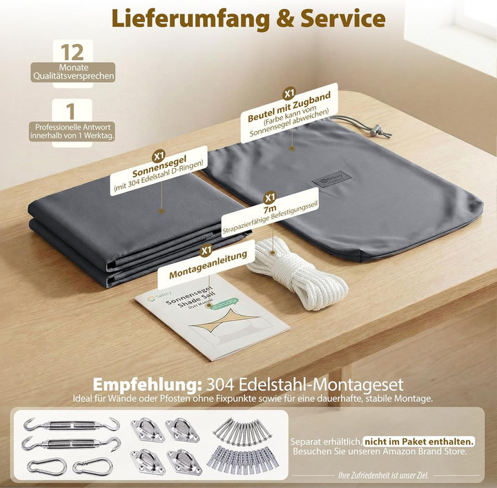 Sekey Sonnensegel Wasserdicht 3x4m Rechteckig, Sonnenschutz hochdichtes PES 160g/m² Wetterfest &amp; Rei