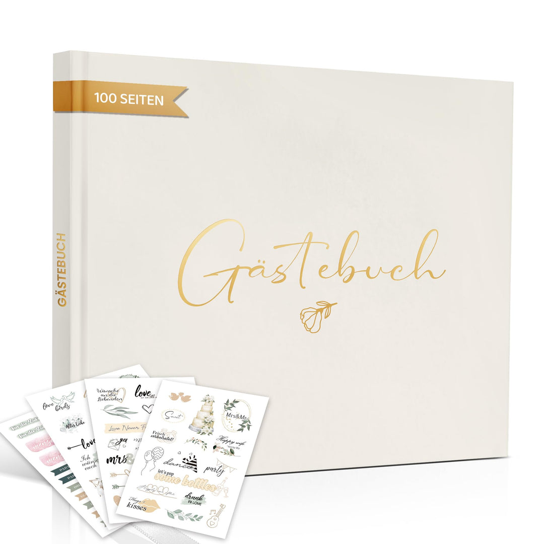 Hyggartn Hochzeitsgästebuch – Hardcover Gästebuch mit Goldprägung, 100 Seiten Blanko + 4 Hochzeitsst