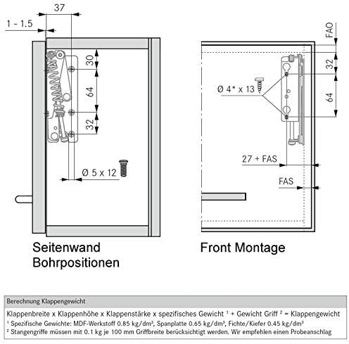2 Paar Grass Kinvaro Hochklappbeschlag T-57 links/rechts Hochschwenkbeschlag von SO-TECH®, 2 Paar