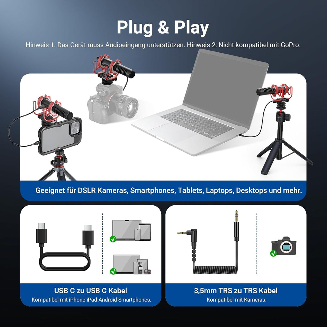 NEEWER Mini Mikrofon, AI Geräuschunterdrückung Microphone Handy, App Steuerung und EQ, 48kHz/24Bit,